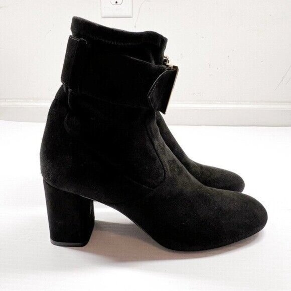 Burberry Women's 10 Britannia Buckle Block Suede Black Heel Buckle Booties - Picture 8 of 15